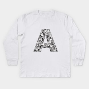 Floral Letter A Kids Long Sleeve T-Shirt